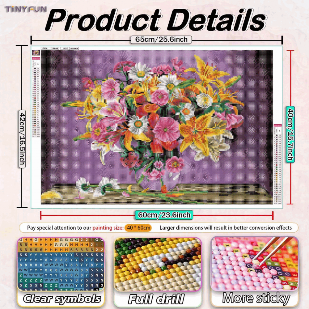 Kit de Pictură cu Diamante 5D TINY FUN, Pentru Adulți, 65x42 cm, vaza cu flori [6]