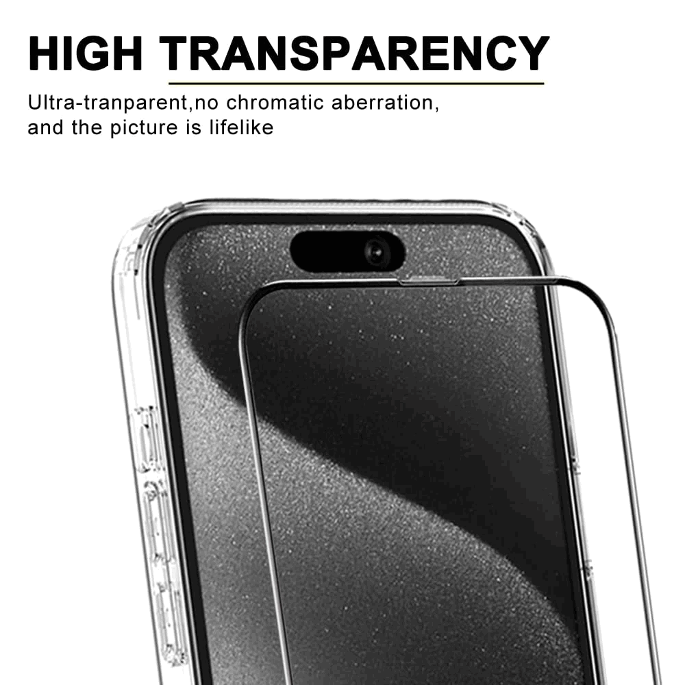 Kit de protecție completă pentru iPhone 15 Pro, husa transparenta si 2 folii de sticla de protectie, VAAR [3]