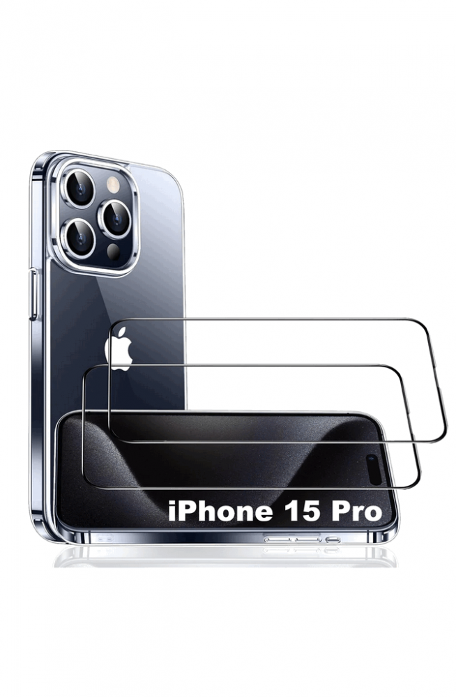 Kit de protecție completă pentru iPhone 15 Pro, husa transparenta si 2 folii de sticla de protectie, VAAR [1]
