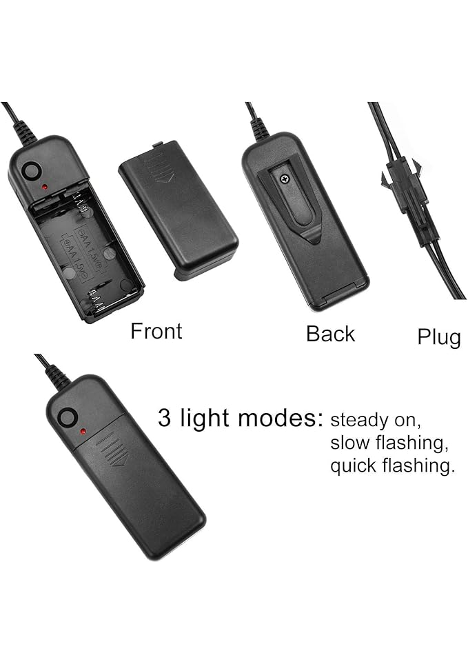 Kit fir luminos El Wire 2.3 mm, lungime 3 m, invertor porabil cu baterii, roz [4]