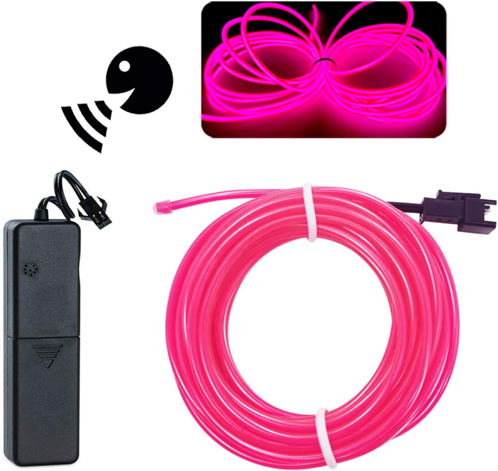 Kit fir luminos El Wire 2.3 mm, lungime 3 m, invertor porabil cu baterii, roz [2]