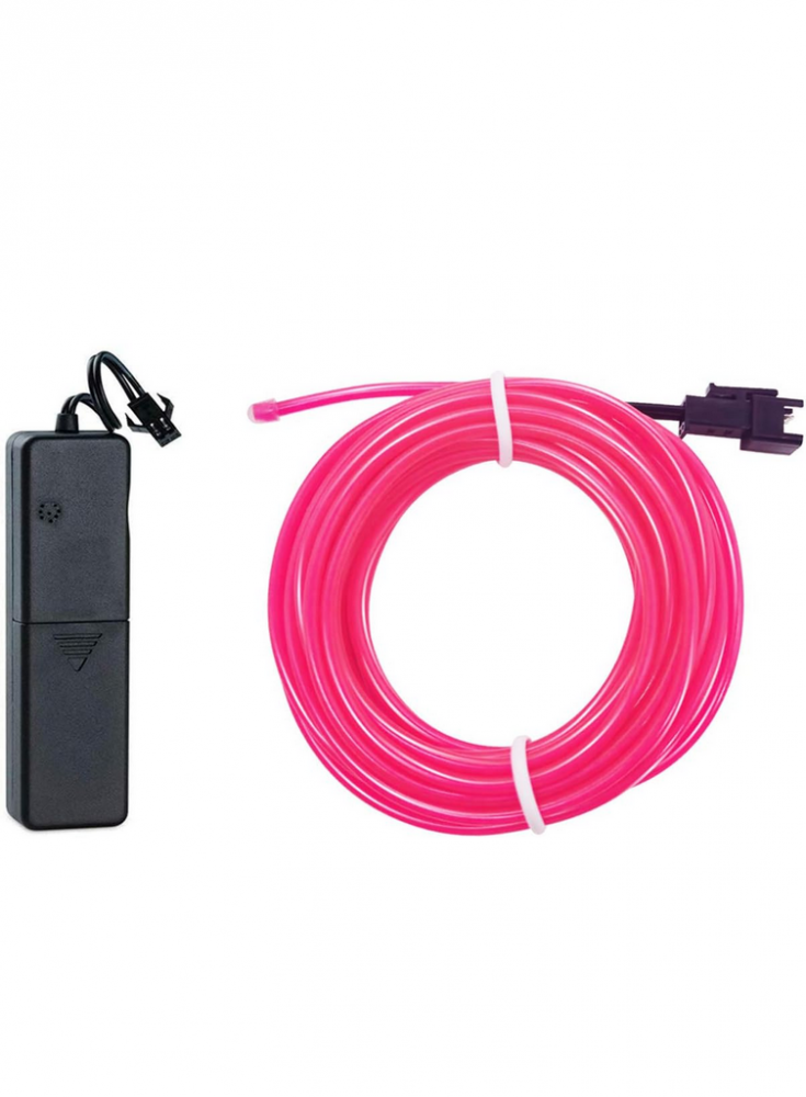 Kit fir luminos El Wire 2.3 mm, lungime 3 m, invertor porabil cu baterii, roz [1]