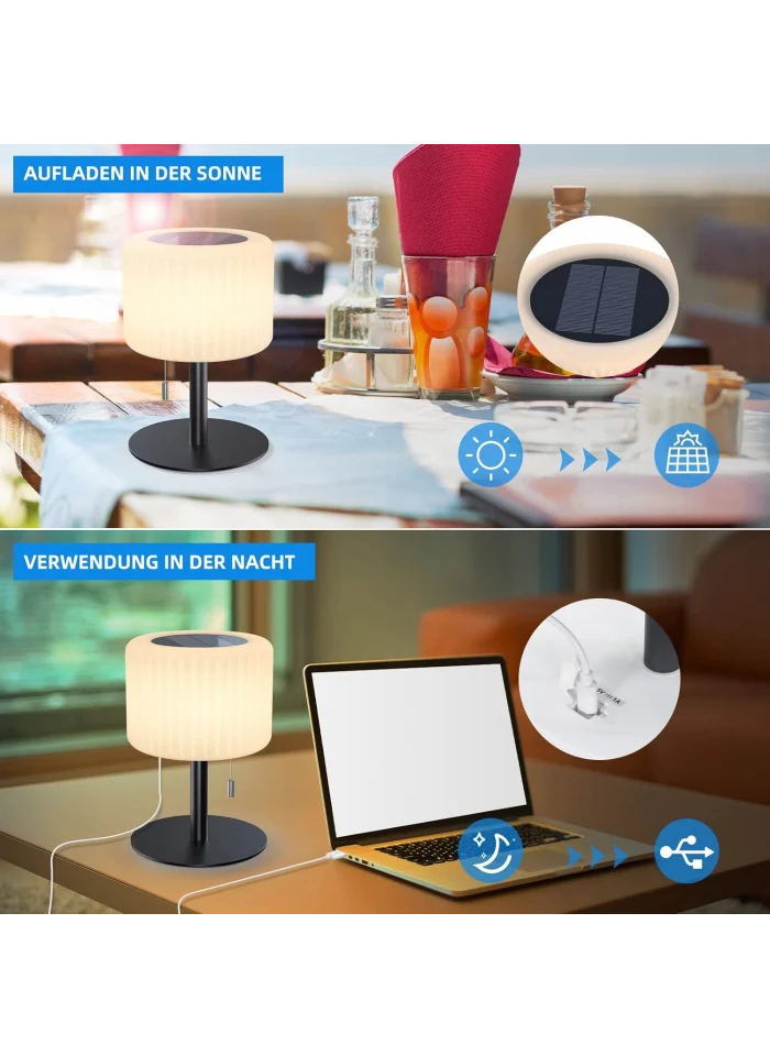 Lampă de masă fără fir pentru exterior – Încărcabilă prin USB și Solară, clasa de energie F [5]
