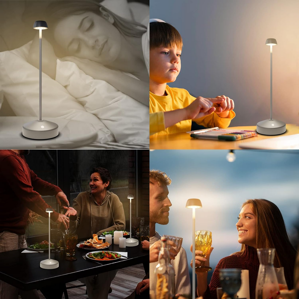 Lampă de masă LED cu reglare tactilă, portabilă și rezistentă la apă, baterie 4000mAh, 12 leduri, FUYO, ideală pentru interior și exterior, gri [7]