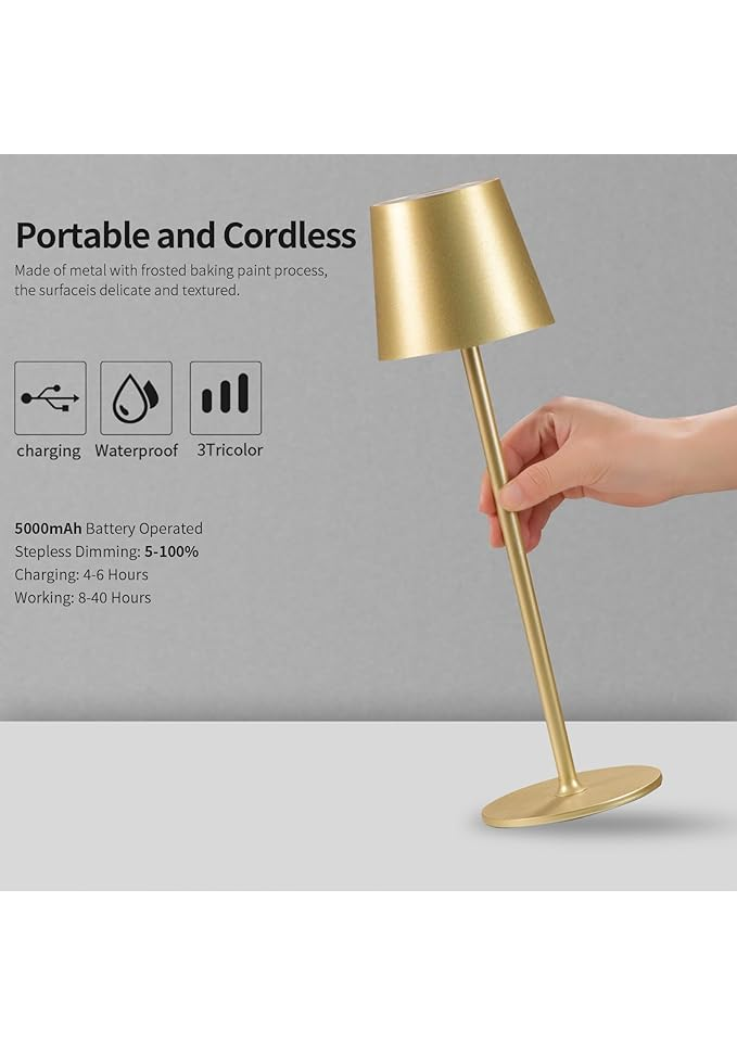 Lampă de Masă LED Reîncărcabilă, Design Minimalist culoare Gold VZGJ [3]