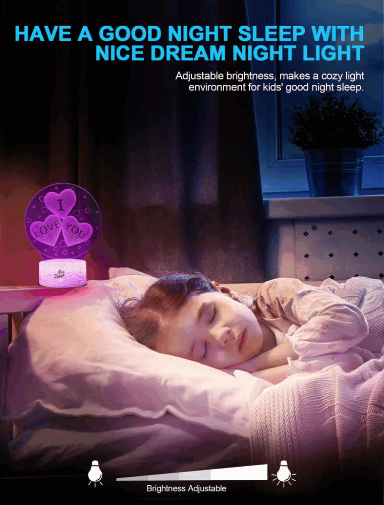 Lampă de Noapte 3D cu Inimioară, I love you, 16 Culori, Telecomandă, NiceDream [4]