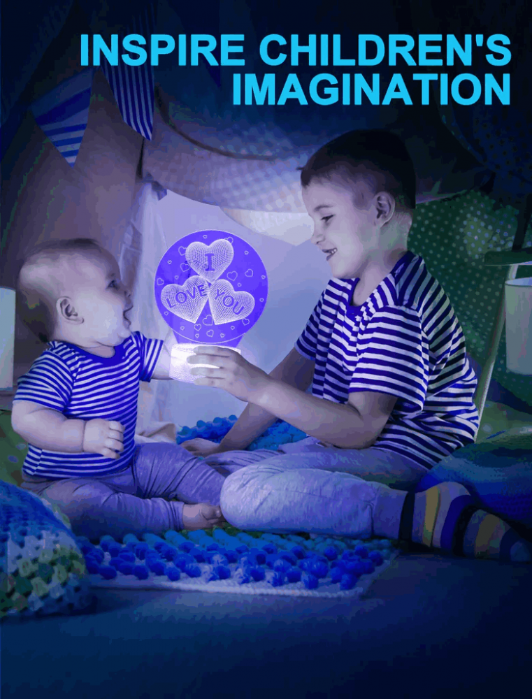 Lampă de Noapte 3D cu Inimioară, I love you, 16 Culori, Telecomandă, NiceDream [3]