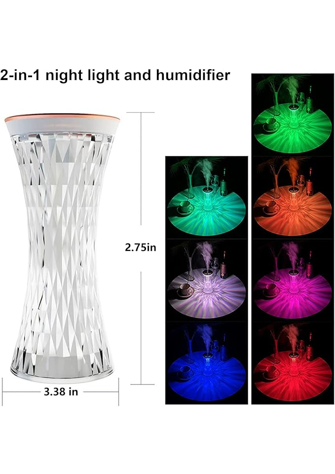 Lampa de Noptiera cu Umidificator, Cristal Diamant, 7 Culori, 280ml [4]