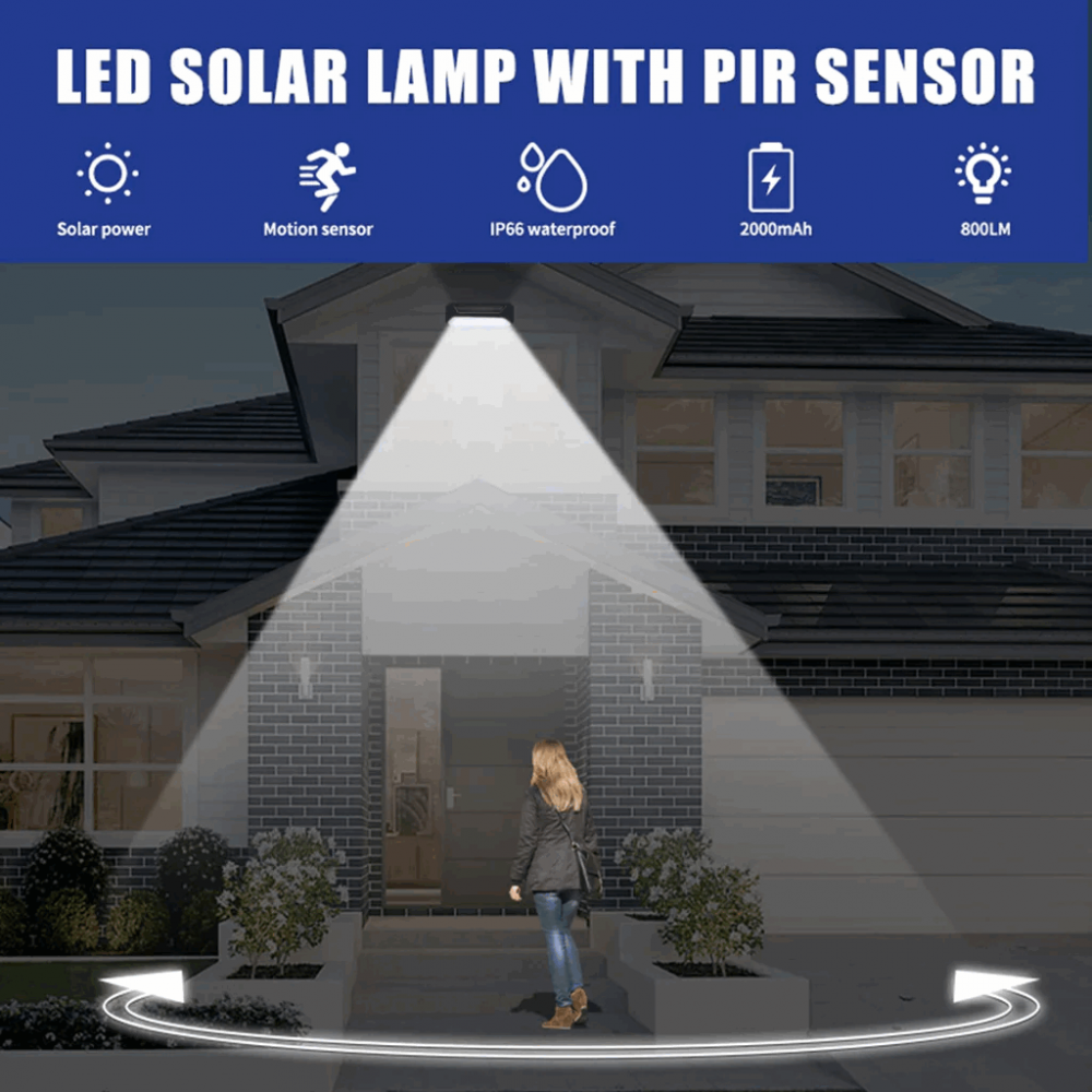 Lampă solară LED ultra-luminoasă cu senzor de mișcare , MMXIANG, 30 cm , 800 lm [4]