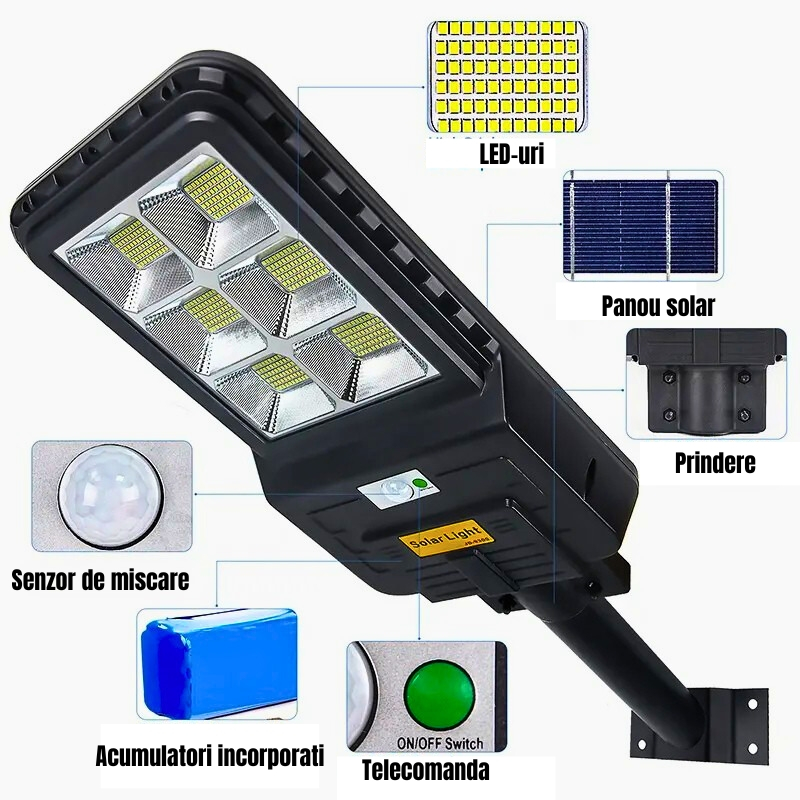 Lampa Stradala Solara 300W, Autonomie 10-12 Ore, Rezistenta la Intemperii, Iluminare Puternica pentru Spatii Exterioare, Clasa Energetica A, 53 x 25 cm [3]