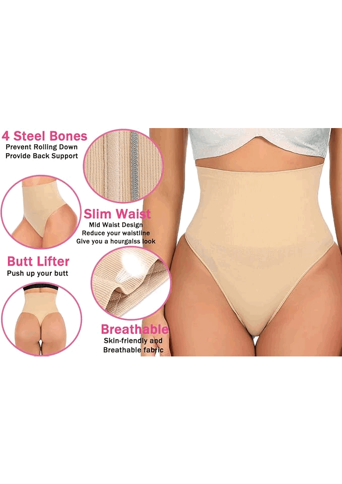 Lenjerie Modelatoare tip Tanga, Talie Înaltă, Bej,Weisangmi, 3XL, AFLL [3]