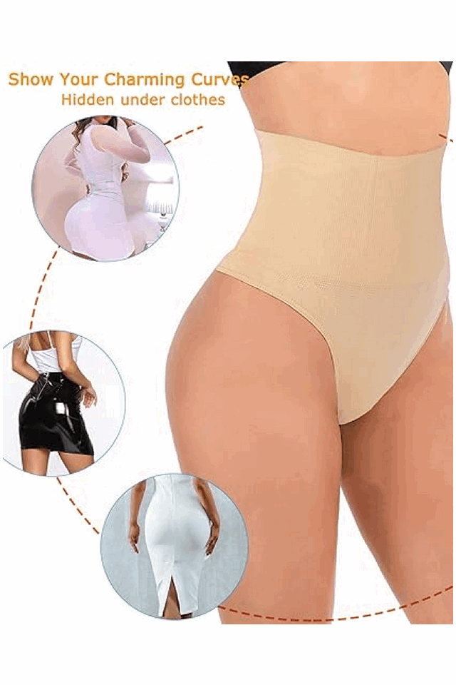 Lenjerie Modelatoare tip Tanga, Talie Înaltă, Bej,Weisangmi, 3XL, AFLL [5]