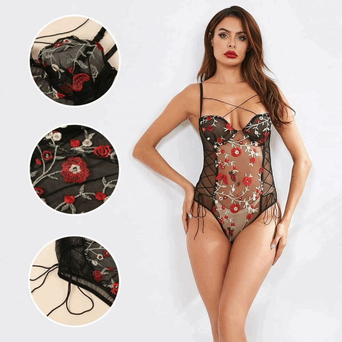 Lenjerie sexy tip body, decolteu v adanc din dantela KOEMCY, marime M [4]