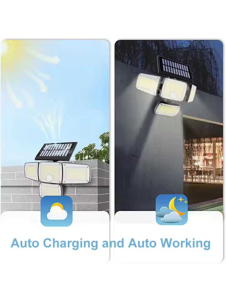 Lumină Solară LED cu Senzor de Mișcare și Telecomandă, 4 Panouri Reglabile, Încărcare Solară Eficientă [4]