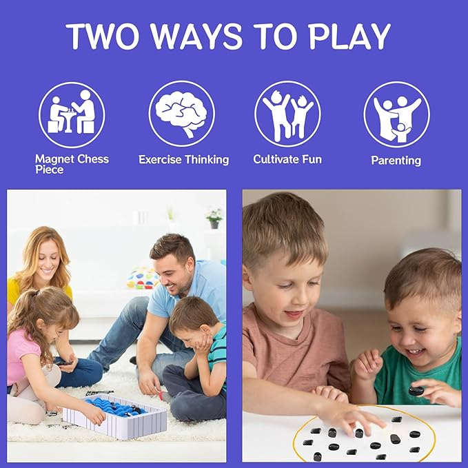 Magnetic Chess Game cu 20 de Magneți, Joc de Strategie cu Pietre Magnetice, Tablă cu Compartiment din Burete și Sfoară, Set Interactiv pentru Copii și Adulți [5]