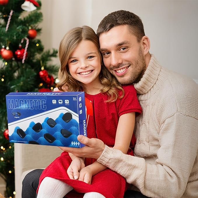 Magnetic Chess Game cu 20 de Magneți, Joc de Strategie cu Pietre Magnetice, Tablă cu Compartiment din Burete și Sfoară, Set Interactiv pentru Copii și Adulți [6]