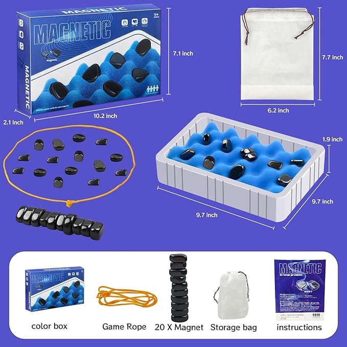 Magnetic Chess Game cu 20 de Magneți, Joc de Strategie cu Pietre Magnetice, Tablă cu Compartiment din Burete și Sfoară, Set Interactiv pentru Copii și Adulți [3]