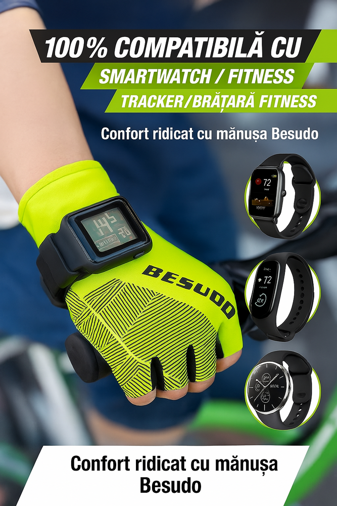Mănuşi Ciclism BESUDO Reflectorizante, Compatibile cu Smartwatch, Confort Maxim şi Design Modern, galben neon [4]