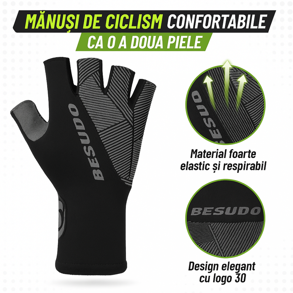 Mănuşi Ciclism BESUDO Reflectorizante, Compatibile cu Smartwatch, Confort Maxim şi Design Modern, negru, marime L [5]