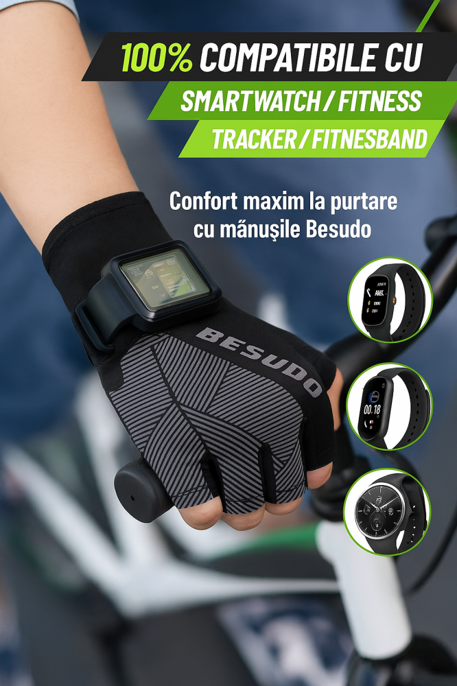 Mănuşi Ciclism BESUDO Reflectorizante, Compatibile cu Smartwatch, Confort Maxim şi Design Modern, negru, marime L [6]