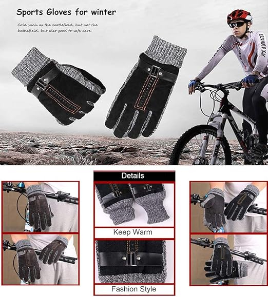 Mănuși de Iarnă Bărbați YULOONG, Touchscreen, Antiderapante, Căptușeală Fleece, Design Elegant din Piele de Porc, Maro [4]