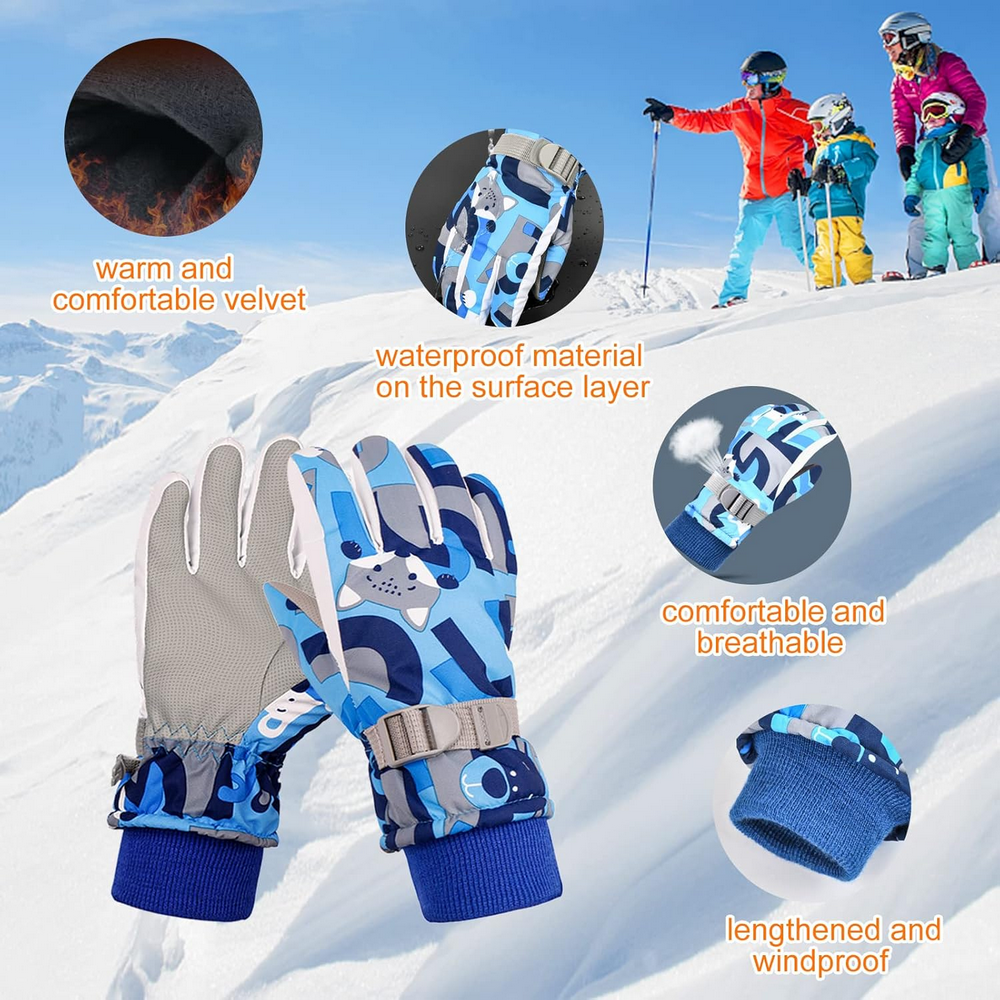 Mănuși de iarna pentru Copii, Impermeabile, Călduroase și Antivânt, Ideale pentru Schi, Snowboard, Patinaj, Alergare și Ciclism, albastre, 4-7 Ani [3]
