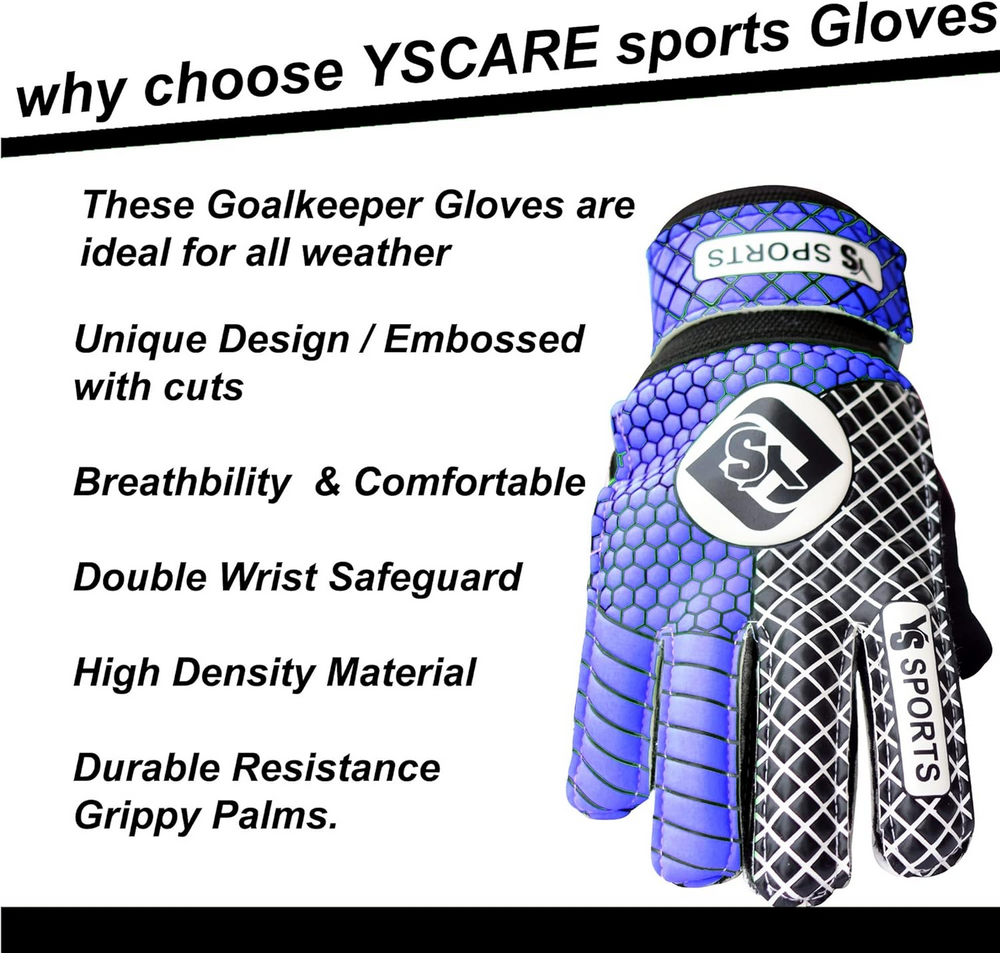 Mănuși de Portar pentru Fotbal, Copii și Adulți, Protecție Super Grip pe Palmă pentru Antrenamente, YSCARE, albastru/alb, marime 6 [3]