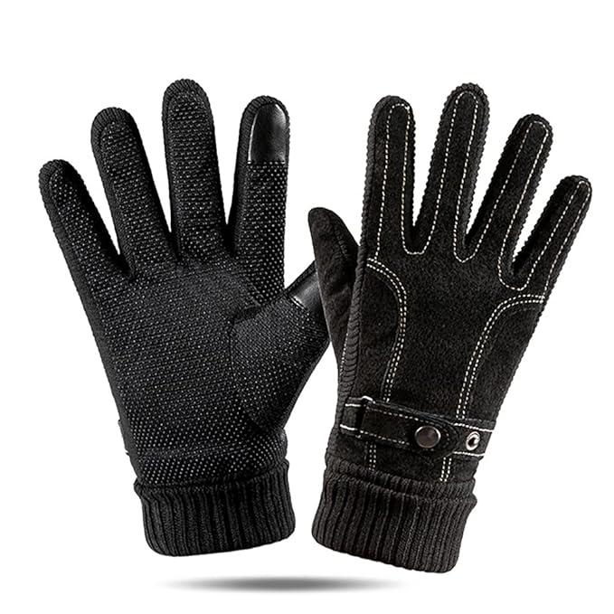 Mănuși Termice de Iarnă pentru Bărbați, Touchscreen, Antiderapante, Căptușite și Călduroase, Brand Yuloong, Negru [2]