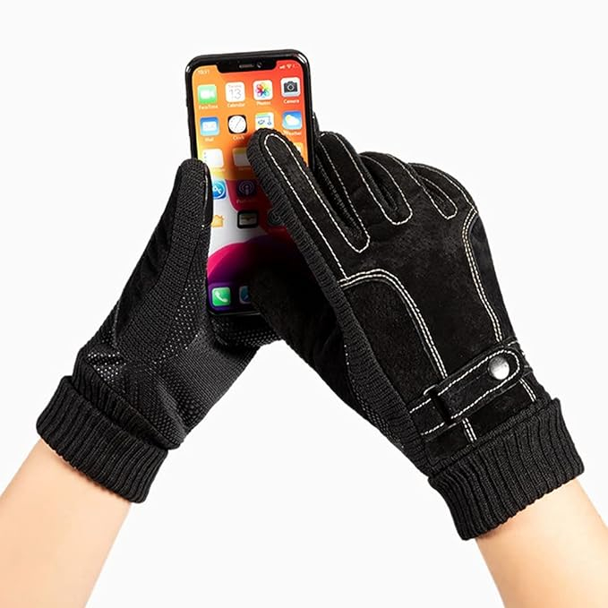 Mănuși Termice de Iarnă pentru Bărbați, Touchscreen, Antiderapante, Căptușite și Călduroase, Brand Yuloong, Negru [3]