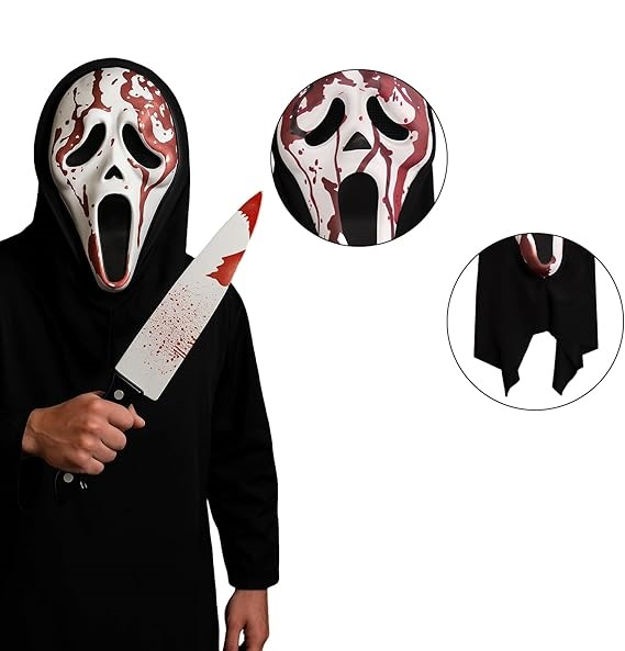 Masca halloween fantoma cu efect de sange si gluga acoperire completa cap si gat 30 cm [2]
