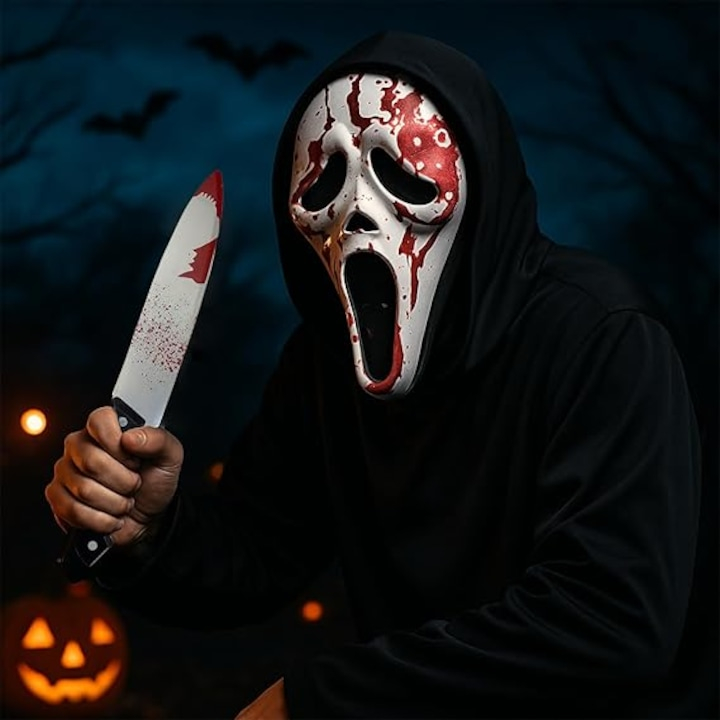 Masca halloween fantoma cu efect de sange si gluga acoperire completa cap si gat 30 cm [3]