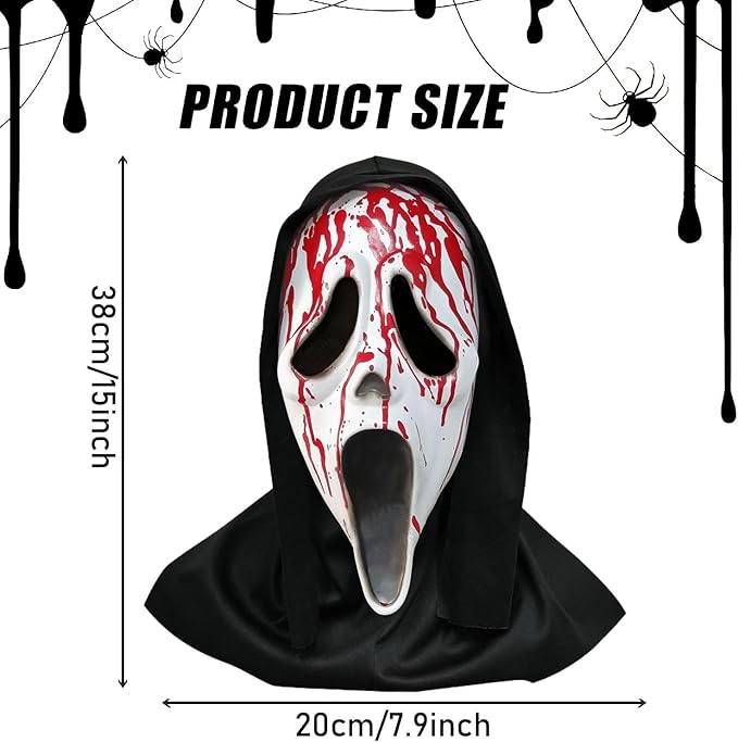 Masca Horror Fantoma Insangerata pentru Adulti, Full Head, Latex si Gluga Textila, 38 x 20 cm [2]