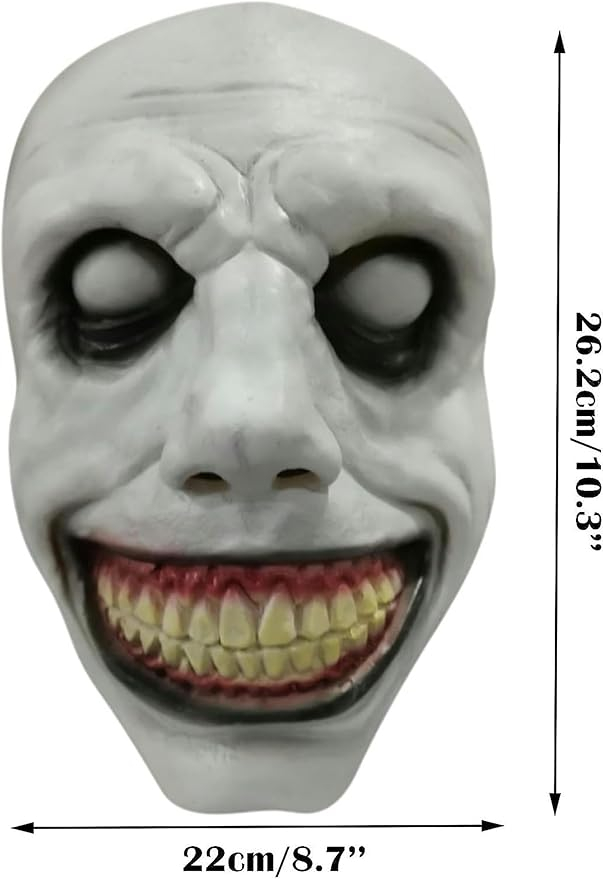 Masca horror latex calugar cu fata alba si dinti galbeni ranjet Halloween adult [2]