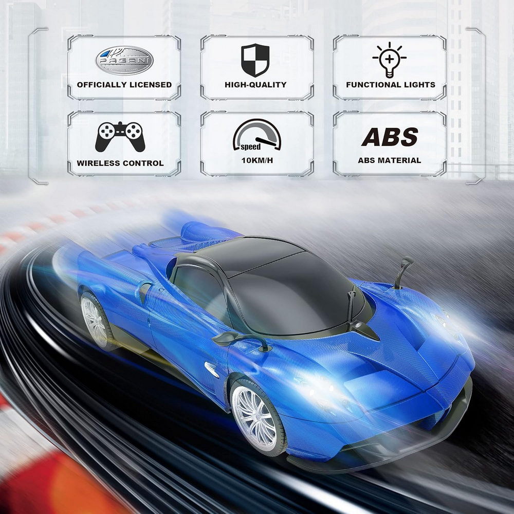 Mașinuță cu Telecomandă Pagani Huayra 1:24, Model Oficial Licențiat, Jucărie RC cu Lumini LED, Albastru [2]