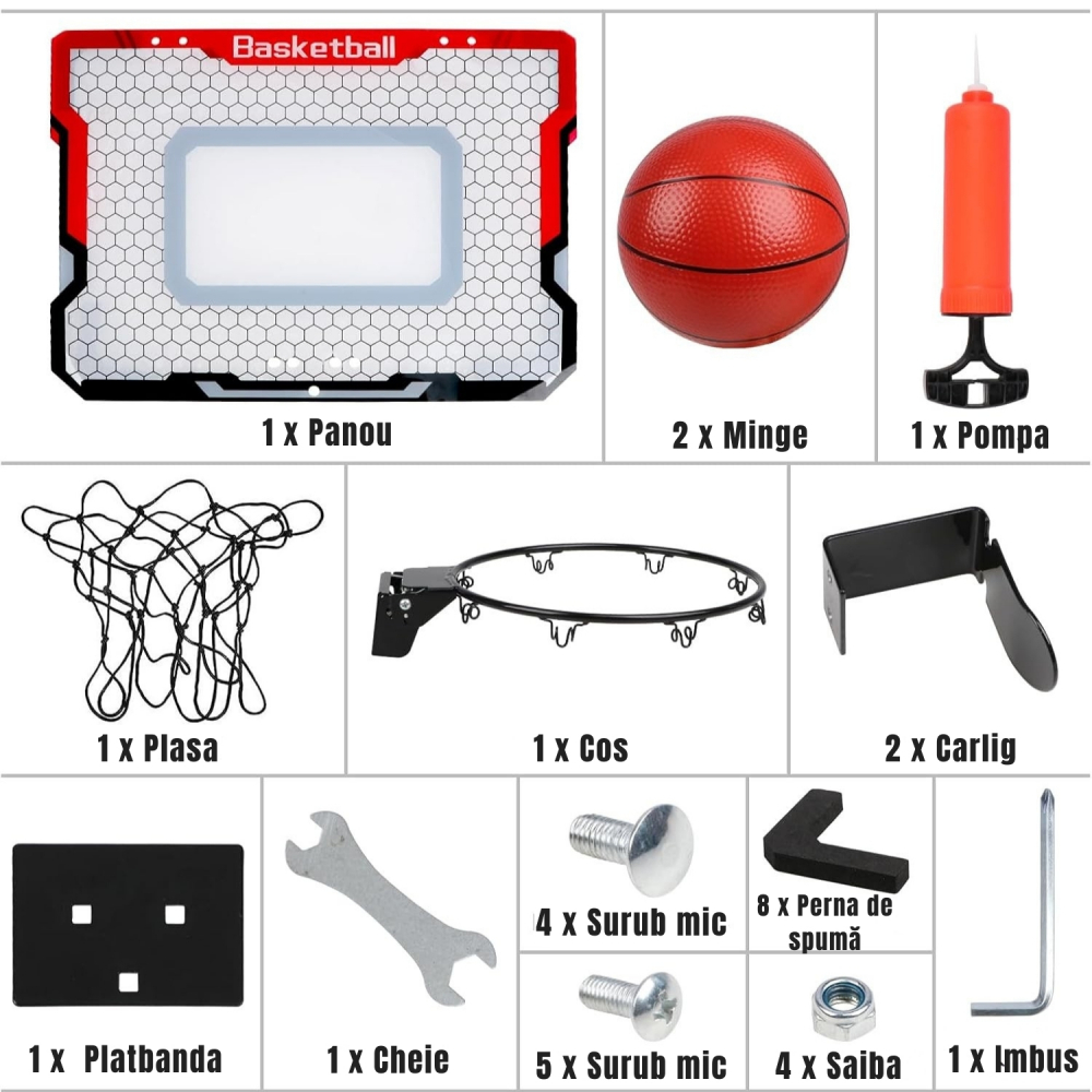 Mini Cos de Baschet de Interior si Exterior, Inel Metalic, Set 2 Mingi, Pompa si Kit complet de Montaj, Joc de Camera pentru Copii 3-12 ani [2]