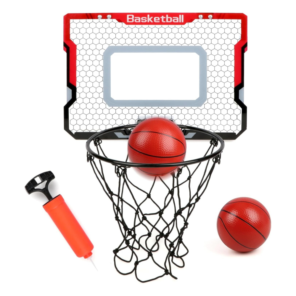 Mini Cos de Baschet de Interior si Exterior, Inel Metalic, Set 2 Mingi, Pompa si Kit complet de Montaj, Joc de Camera pentru Copii 3-12 ani [1]