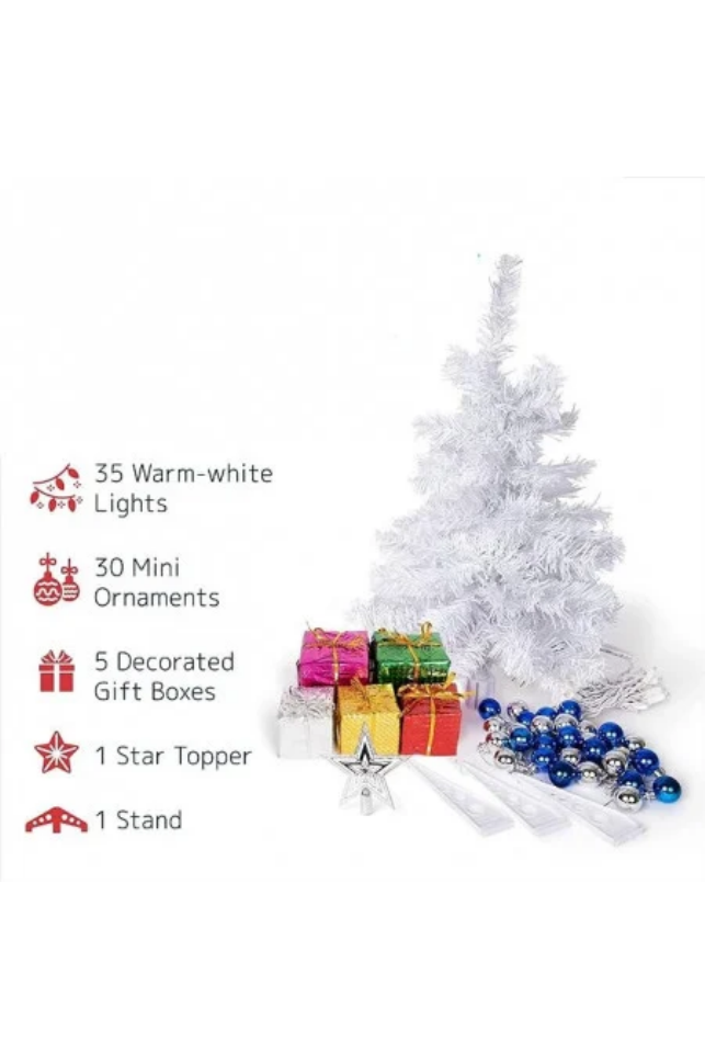 Minibrad de Craciun cu decoratiuni, LED, plastic, Prextex Alb inaltime 58 cm [4]