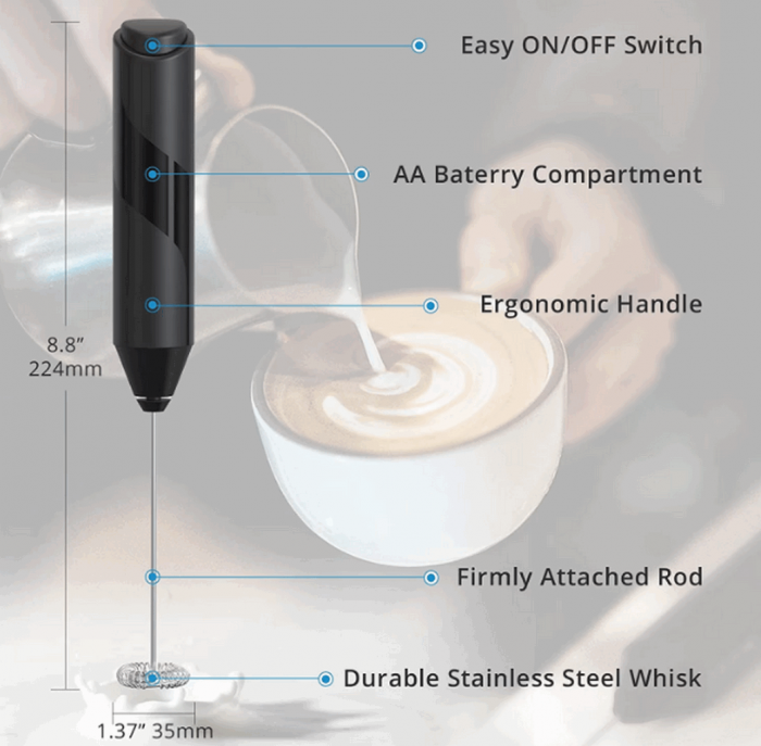 Mixer spuma lapte, electric cu baterii, bauturi calde/reci, maner izolat termic, otel inoxidabil, cu stand vertical, EASY Making Life Simple - KJBQ-4-BS, pentru latte, ciocolata calda, cappuccino, fra [11]