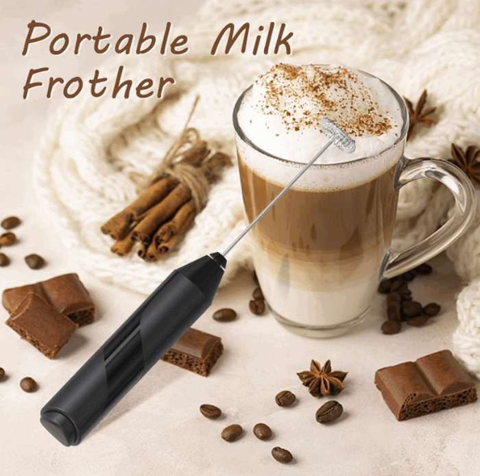 Mixer spuma lapte, electric cu baterii, bauturi calde/reci, maner izolat termic, otel inoxidabil, cu stand vertical, EASY Making Life Simple - KJBQ-4-BS, pentru latte, ciocolata calda, cappuccino, fra [10]