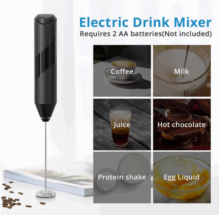 Mixer spuma lapte, electric cu baterii, bauturi calde/reci, maner izolat termic, otel inoxidabil, cu stand vertical, EASY Making Life Simple - KJBQ-4-BS, pentru latte, ciocolata calda, cappuccino, fra [9]