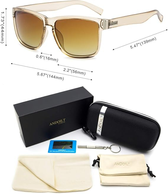 Ochelari de Soare Dama Polarizați LECKIRUT, Design Retro Vintage Pătrat, Protecție UV 100%, Lentile TAC, Maro, Pachet Cadou Complet [3]