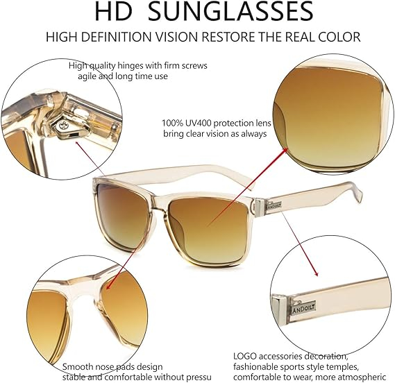 Ochelari de Soare Dama Polarizați LECKIRUT, Design Retro Vintage Pătrat, Protecție UV 100%, Lentile TAC, Maro, Pachet Cadou Complet [6]