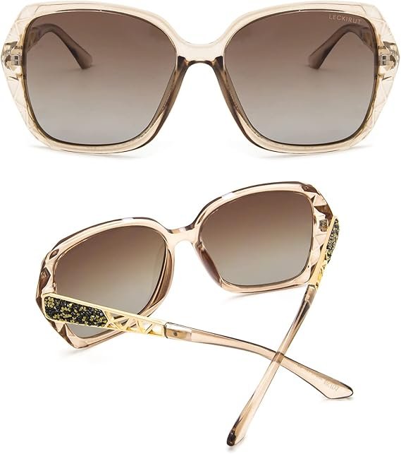 Ochelari de Soare Oversized pentru Femei LECKIRUT, Polarizați, UV400, Rame Fashion cu Cristale, Accesorii Incluse, Cadou Elegant [6]