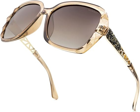 Ochelari de Soare Oversized pentru Femei LECKIRUT, Polarizați, UV400, Rame Fashion cu Cristale, Accesorii Incluse, Cadou Elegant [4]