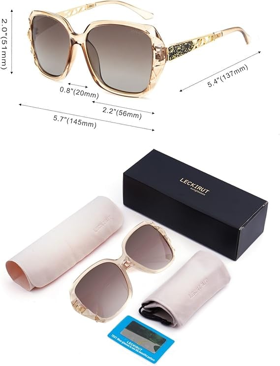 Ochelari de Soare Oversized pentru Femei LECKIRUT, Polarizați, UV400, Rame Fashion cu Cristale, Accesorii Incluse, Cadou Elegant [5]