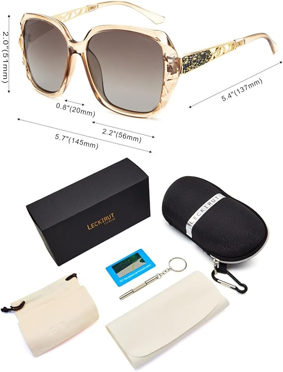 Ochelari de Soare Oversized pentru Femei LECKIRUT, Polarizați, UV400, Rame Fashion cu Cristale, Accesorii Incluse, Cadou Elegant [7]