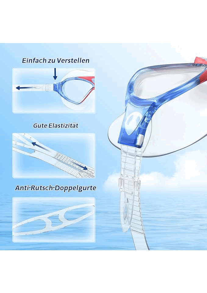 Ochelari inot profesionali, anti-aburire, protectie UV, lentila Mirror, dopuri urechi, cleste nas, cutie depozitare, Reglabili, Unisex, RosuAlbastru, 1VN7 [5]