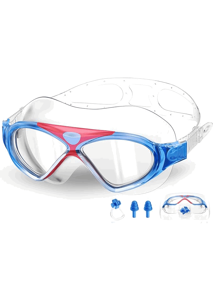Ochelari inot profesionali, anti-aburire, protectie UV, lentila Mirror, dopuri urechi, cleste nas, cutie depozitare, Reglabili, Unisex, RosuAlbastru, 1VN7 [7]