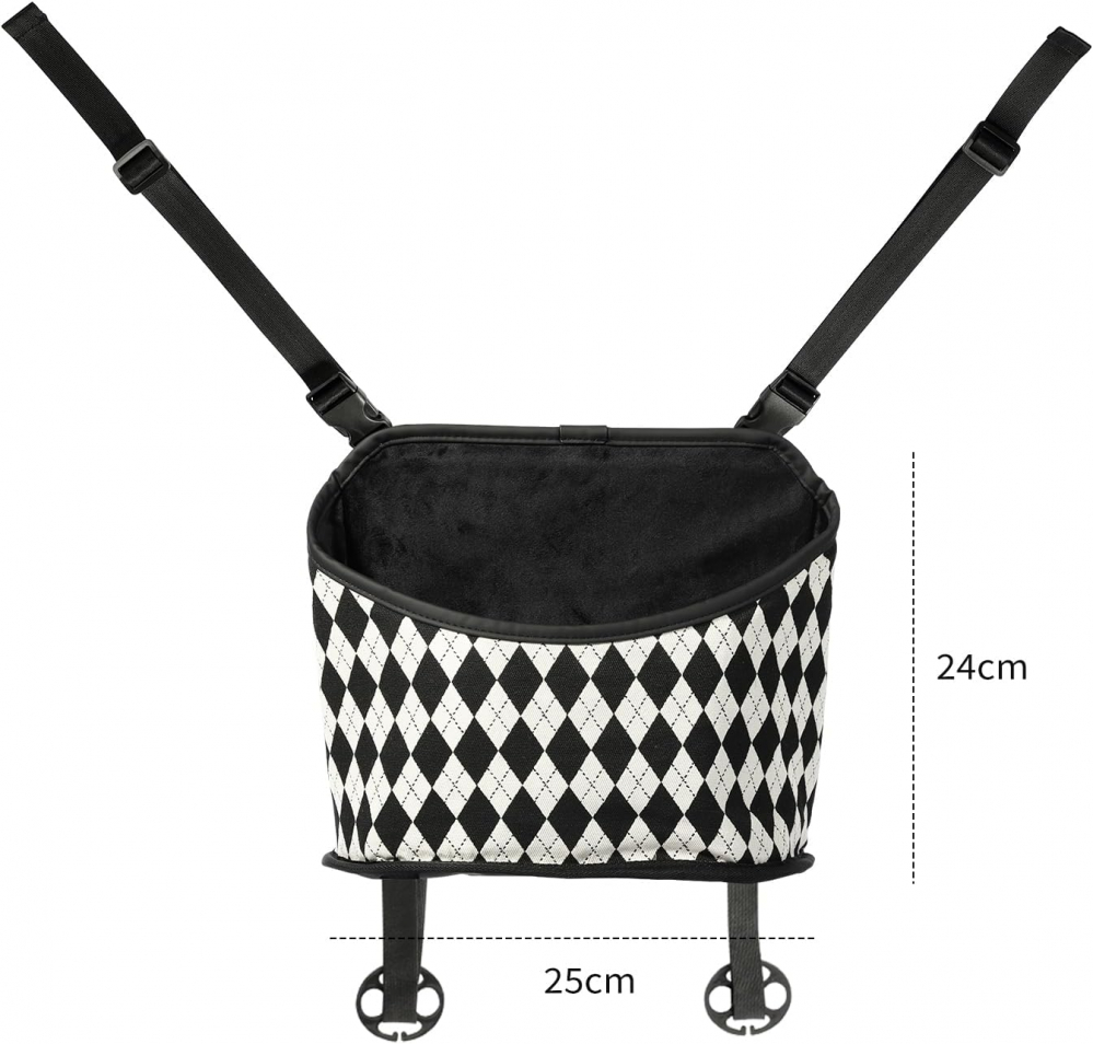 Organizator Auto Negru cu Model Diamond, VOXURY, Geantă de Depozitare între Scaune, Suport pentru Genți, Portofele, Gustări, Băuturi și Telefon [3]
