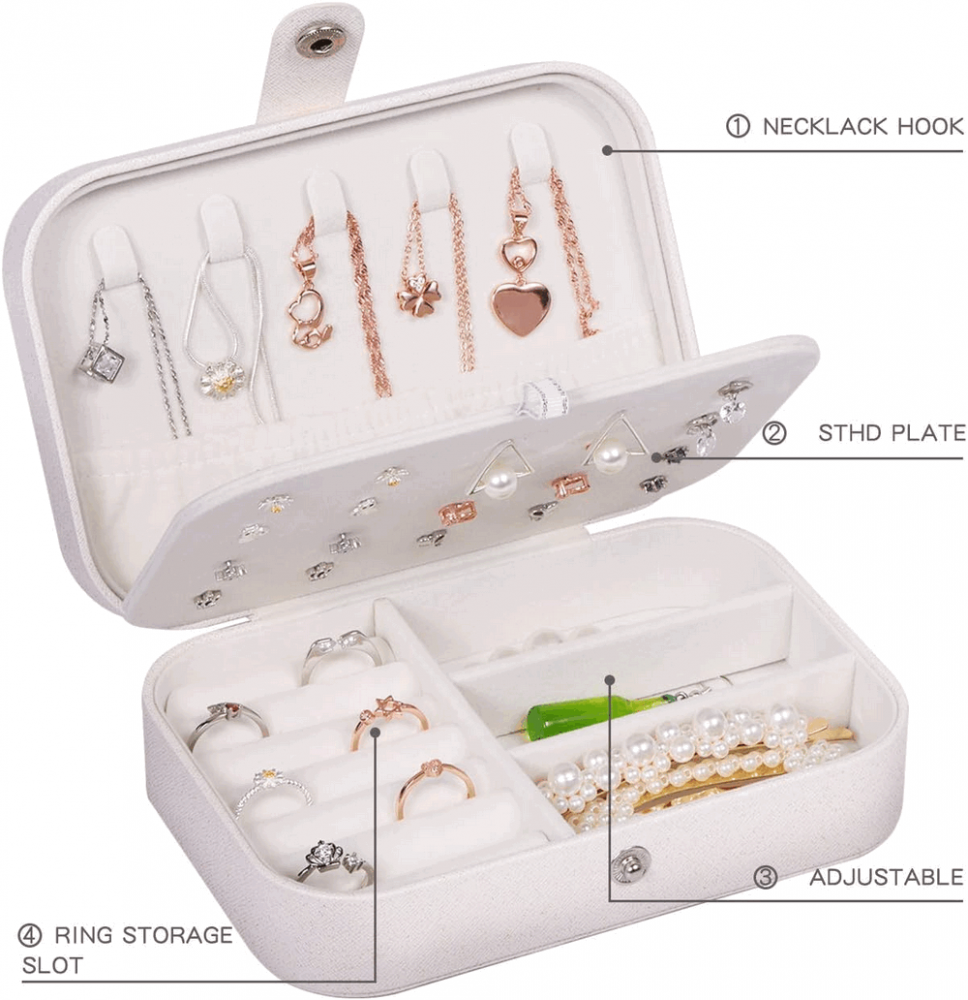 Organizator de bijuterii, dreptunghiular, compartimente detasabile, 16x11x5 cm, alb, 7EOL [2]